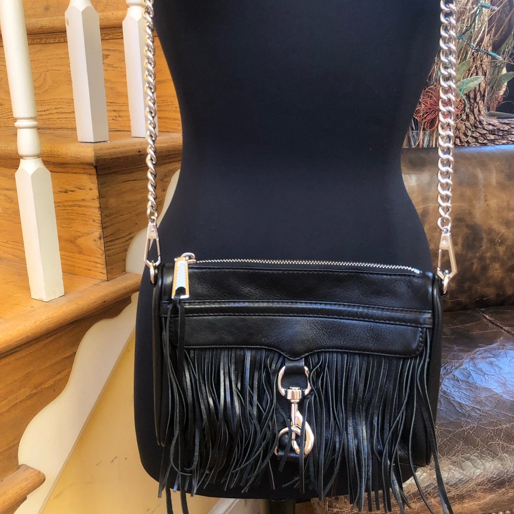 Rebecca Minkoff Mini Mac Black Fringe Navy Bag